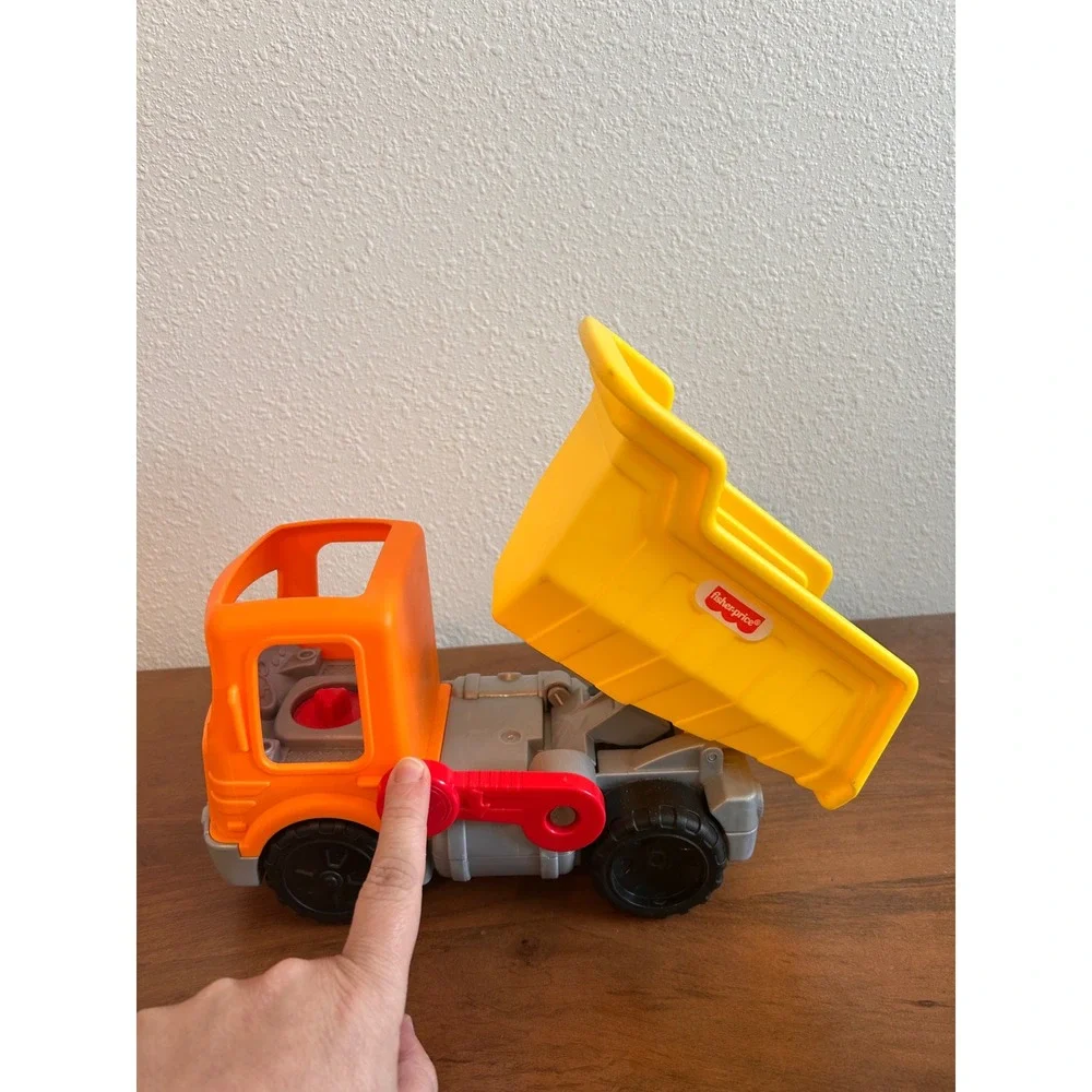 Fisher-Price Little People Dump Truck Orange‎ Yellow Construction Toy Vehicle